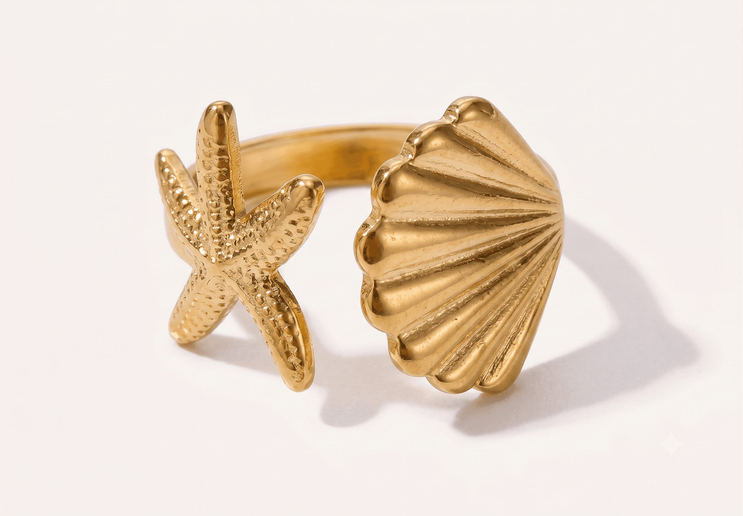 Starfish & Shell Open Ring