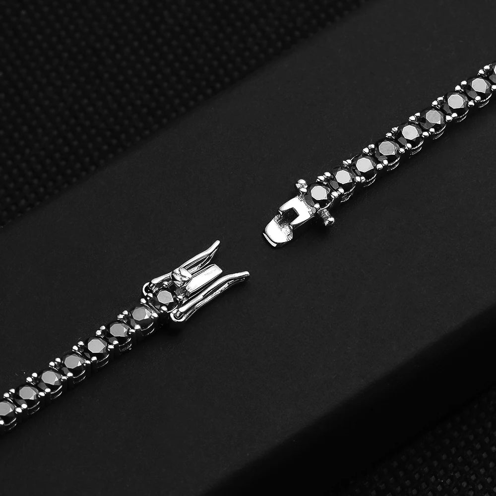 3mm 4mm Black Tennis Bracelet  S925 18K White Gold Plated