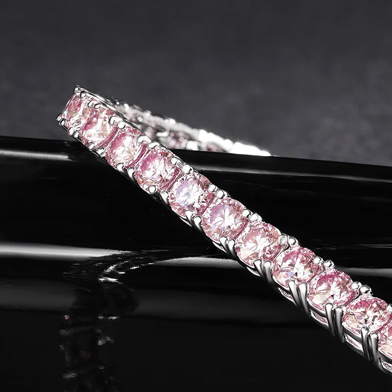 Pink Tennis Bracelet S925 18K White Gold Plated