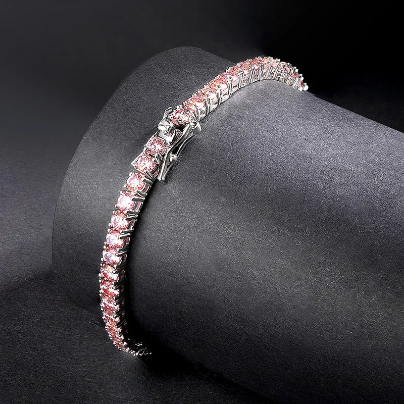Pink Tennis Bracelet S925 18K White Gold Plated