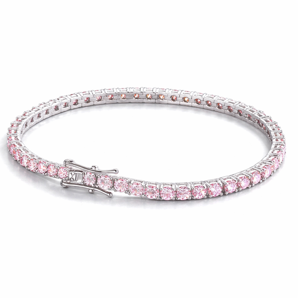 Pink Tennis Bracelet S925 18K White Gold Plated